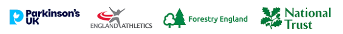 Parkinson's UK, England Athletics, Forestry England and National Trust logos